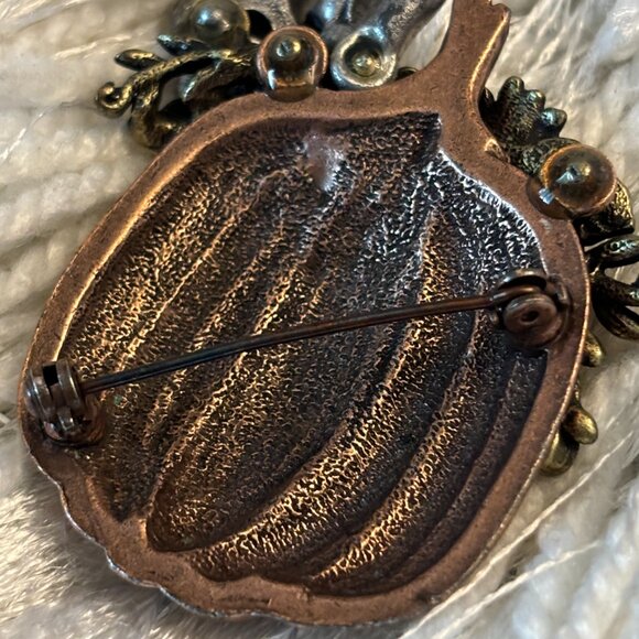 Vintage Estate Precious Medals Antique Copper Pewter Brass Pumpkin Brooch Pin 2" - Picture 4 of 4